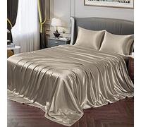 Vonty Satin Sheets Full Silky Soft Satin Bedding Bed Sheets Sand, 1 Deep Pocket Fitted Sheet + 1 Flat Sheet + 2 Pillowcases