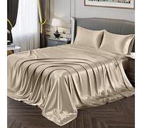 Vonty Satin Sheets Full Size Silky Soft Satin Bedding Bed Sheets Taupe Satin Sheet Set, 1 Deep Pocket Fitted Sheet + 1 Flat Sheet + 2 Pillowcases