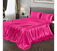 Vonty Satin Sheets King Size Silky Soft Satin Bed Sheets Hot Pink Satin Sheet Set, 1 Deep Pocket Fitted Sheet + 1 Flat Sheet + 2 Pillowcases