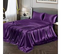 Vonty Satin Sheets Queen Size Silky Soft Satin Bedding Bed Sheets Dark Purple Satin Sheet Set, 1 Deep Pocket Fitted Sheet + 1 Flat Sheet + 2 Pillowcases