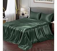 Vonty Satin Sheets - Silky Soft Forest Green Satin Sheet Set, 1 Deep Pocket Fitted + 1 Flat + 2 Pillowcases