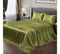 Vonty Satin Sheets Twin Silky Soft Satin Bed Sheets Sage Green Sheet Set, 1 Deep Pocket Fitted Sheet + 1 Flat Sheet + 1 Pillowcases