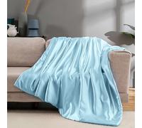 Vonty Satin Throw, Baby Blue Satin Blanket, 50x60 Inches, Cooling & Silky, Wrinkle-Free Cable Knit for Couch, Sofa, Bed, Outdoor