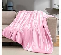 Vonty Satin Throw Blanket Blush Pink 90x90 Inches (With Small Flowers) - Cooling & Silky, Wrinkle-Free Cable Knit Big Size for Couch, Sofa, Bed, Outdoor