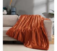 Vonty Satin Throw Blanket Burnt Orange 50x60 Inches, Cooling & Silky Cable Knit Blanket for Couch Sofa Bed Outdoor, Wrinkle-Free