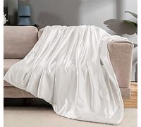 Vonty Satin Throw Blanket Ivory White 90x90 Inches With Small Flowers, Cooling & Silky Cable Knit Big Size for Couch Sofa Bed Outdoor, Wrinkle-Free