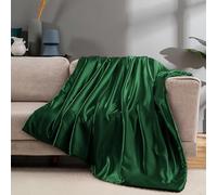Vonty Satin Throw, Dark Green Satin Blanket 50x60 Inches, Cooling & Silky, Wrinkle-Free Cable Knit for Couch, Sofa, Bed, Outdoor