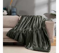 Vonty Satin Throw, Dark Grey Satin Blanket 90x90 Inches, Cooling & Silky, Wrinkle-Free Cable Knit, Big Size for Couch, Sofa, Bed, Outdoor