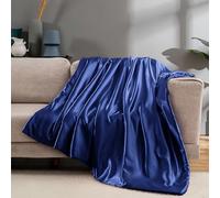 Vonty Satin Throw Navy Blue Satin Blanket 50x60 Inches, Cooling & Silky Wrinkle-Free Cable Knit Throw for Couch Sofa Bed Outdoor