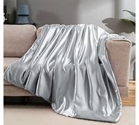 Vonty Satin Throw - Silver Grey Satin Blanket, 60x80 Inches, Cooling & Silky, Wrinkle-Free Cable Knit for Couch, Sofa, Bed, Outdoor