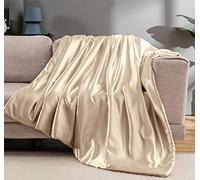Vonty Satin Throw - Taupe Satin Blanket with Small Flowers, 50x60 Inches, Cooling & Silky, Wrinkle-Free Cable Knit for Couch, Sofa, Bed, Outdoor