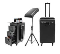 VonVVer 3 in 1 Tattoo Travel Case with Tattoo Armrest, Rolling Makeup Train Case 3 Drawers, Lockable Tattoo Artist Portable Work Station with Removable Tripod,44lbs Capacity for Stylists (Metal Top)