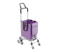 VonVVer 35L Folding Shopping Trolley with 4 Wheels, Lightweight Shopping Cart 40kg/88lbs Capacity, Stair Climbing Grocery Trolley with Bag for Seniors & Outdoor, Foldable & Portable (Silver & Purple)