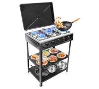 VonVVer Gas Cooker with Lid 5 Burner Gas Hob 2.5KW Freestanding Cooker Campervan Cooktops Gas Cookers 62x43x82cm NG/LPG Compatible with Cover