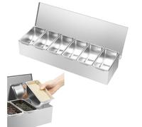 VonVVer Stainless Steel Condiment Dispenser with 6 Detachable Compartments - 2.9 lbs Lightweight Pizza Topping Station, Stackable Cheese Box for Fridge, Food-Grade Condiment Holder for Kitchen