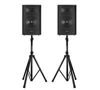 VONYX 10” Passive DJ PA Speaker Pair Kit with Adjustable Stands - 500W Max, 2-Way System, Stage-Ready, Carpeted Cabinet, PA/DJ/Live/Event Use, 35mm Mount