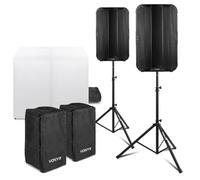 Vonyx 15" Active DJ Sound System with Stands, Live Covers & Foldable DB3 Booth, Complete Mobile DJ Package, Bluetooth DSP Speakers, Pro DJ Booth - For Small & Medium Venues, Wedding & Event DJs