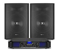 Vonyx 15" Passive DJ PA Speaker System with Bluetooth Amplifier, 800W RMS Power, Twin Speakers, Fenton Class-D 2000W Amp, Cables for DJ Disco, Live Events, Parties, Installations