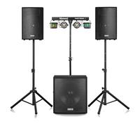 Vonyx 2.1 DJ PA Speaker and Lighting System, 1200W - Plug-and-Play DJ Package with 18" Subwoofer, Dual 12" Top Speakers, PartyBar2 Sound-to-Light LED Disco Bar & Stands - Ultimate Event Solution