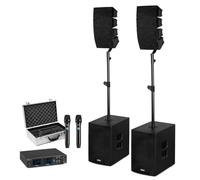 Vonyx 2.2 Line Array Speaker System with Dual Wireless Microphones, 1600W Active Passive PA System, Bluetooth USB DSP, Church PA System and DJ PA System