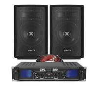 VONYX 8-inch Passive PA Speaker Kit with Skytec DJ Amplifier, Complete DJ Sound System with 1.5m RCA-3.5mm Audio Lead & 10m Speaker Cable, Ideal for Live Events, DJs, Parties, and Venues