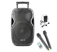 Vonyx AP1200PA 12" Portable PA Speaker System with Wireless Handheld, Lavalier & Headset Microphones, Bluetooth, Rechargeable Battery, USB/SD MP3 Player, 600W Power & Adjustable Sound EQ