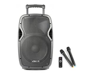 Vonyx AP1200PA Portable PA Speaker with Bluetooth, 600W Battery Powered PA System, Two UHF Wireless Microphones, USB SD MP3 Playback for Karaoke, Events, Busking, Gyms & Weddings