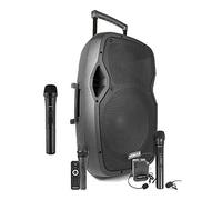 Vonyx AP1500PA 15" Portable PA System 800W with Bluetooth, USB/SD Player, Wireless & Wired Microphones, Rechargeable Battery & Built-In Trolley Wheels for Events & Outdoor Performance