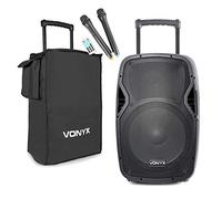 Vonyx AP1500PA Portable PA Speaker System 800W with Bluetooth, Wireless Microphones, Rechargeable Battery and Protective Cover - 15 Inch