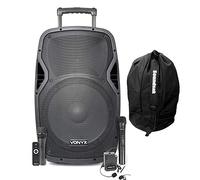 Vonyx AP1500PA Portable PA System 15" Battery Powered Speaker, Wireless Microphones & Headset, Bluetooth, USB MP3, EQ, Echo Effect + Protective Bag