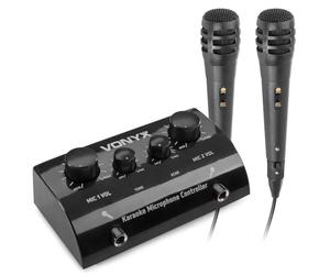 Vonyx AV430B Wired Karaoke Microphone and Mixer Set | Ideal for Karaoke Parties, Events, Home, and Professional Use | Features Dual Mic Inputs, Echo Control, Adjustable Volume, and Clear Sound Quality