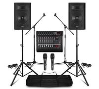 Vonyx Band PA System Packages - Complete PA Setup for Live Band with Passive Speakers, 8-Channel Bluetooth Mixer Amp, Microphones, Stands, Easy Assembly Audio Performance Set