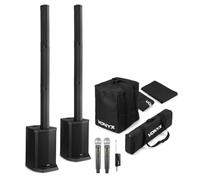 Vonyx Battery Powered Column PA System with 2 Wireless Microphones, Bluetooth 5.0, Rechargeable Portable PA speaker, carry bags, 320W for singers, DJs and events
