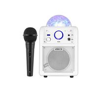 VONYX Bluetooth Party Speaker SBS50W with RGB LED Ball, White - Portable Wireless Audio System, Built-In Rechargeable Battery, Wired Microphone, AUX Input, Echo Effect, DJ Lighting for Parties Events