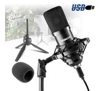 VONYX CM300 USB Condenser Microphone - Professional Studio USB Podcast Mic Kit with Shock Mount, Tripod Stand & Pop Filter for Podcasting, Streaming, Gaming, Voice Recording - Black