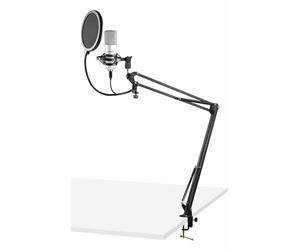 VONYX CMS300S USB Condenser Microphone Kit Podcast Streaming Studio Mic Set with Adjustable Arm Stand, Shock Mount & Pop Filter, Silver