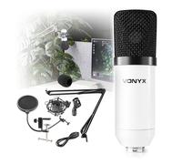 Vonyx CMS300W USB Condenser Microphone Podcast Kit with Adjustable Boom Arm, Shock Mount, Pop Filter & Foam Cover, USB Mic for Podcasting, Streaming & Studio Recording, White