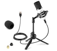 VONYX CMS300W USB Condenser Microphone Set - White, USB Podcast Mic Kit with Tripod Stand, Pop Filter & Shock Mount for Podcasting, Streaming, Voiceovers, Music Recording & Content Creation