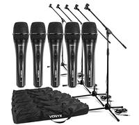 VONYX Complete Dynamic Microphone Set - Professional 5 Mic System for PA Stage Vocals & Karaoke with Adjustable Stands, XLR Cables & Carry Bags, Live Band & Performance Audio Kit