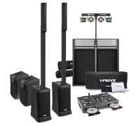Vonyx Complete VX820 Mobile DJ Setup with Column Array Speakers, Dual CD Mixer, Folding Booth & LED Light System - Professional PA System Package