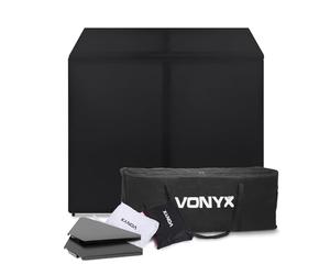 Vonyx DB3 Mobile DJ Booth Stand with Foldable Desk, Corner Shelves, Black & White Lycra Covers and Carry Bags - Portable DJ Booth System for Mobile DJs, Events & Live Performances