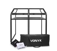 VONYX DB3 Mobile DJ Stand with Aluminium Shelf, Lightweight Foldable Frame, Black & White Lycra Covers and Travel Bags, DJ Booth Stand for Mobile DJs and Events (Black Finish)