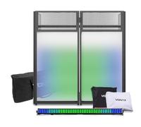VONYX DB4 Foldable DJ Booth Stand with BeamZ LCB144 MKII Light Bar - Portable DJ Booth with Shelf, Lycra Screens & Carry Bag - Mobile DJ Booth & LED DJ Stand for Events, Parties & Weddings