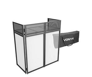 VONYX DB4 Folding DJ Booth Facade Screen System with Integrated Mixer Shelf & Carry Bag, Portable Lycra Disco Stand for Events, Weddings & Parties, Lightweight Steel Frame, Black