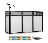 Vonyx DBA200 Mobile DJ Booth, Complete Solution with Carry Bag, Laptop Stand Holder, Corner Shelves, and LED Light Bars, Professional Portable Booth Stand for DJ Setups, Ideal for Events & Gigs