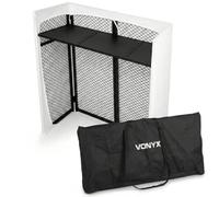 Vonyx DBC105 foldable mobile DJ booth system - lightweight portable DJ gear stand with black and white lycra covers, quick setup, aluminium frame, carry bag, ideal for compact setups and events