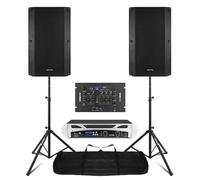 VONYX DJ Amplifier and Speaker Package with STM2500 Mixing Desk, Mobile Powered Setup, 1000W Passive Speakers, 500W Stereo Amp, Bluetooth, Stands Included