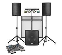 Vonyx DJ PA System Package with 1200W 2.1 Active Speakers, Dual CD/USB/Bluetooth Mixer, Foldable Booth and Plug & Play Sound-To-Light Disco Light Bar - Pro DJ Gear Setup