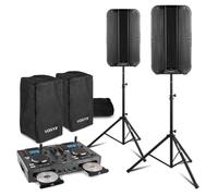 Vonyx DJ PA System Package with Dual CD Mixer, 12" Active Speakers, Live In Covers, Tripod Stands & Cables, Portable PA DJ Setup, Bluetooth, USB, and CD Player