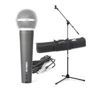 VONYX DM58 Dynamic Vocal Microphone Kit with Stand, Bag and 5m Mic Cable, Wired Cardioid XLR Mic for Karaoke, Live Vocals, Presentations, Podcasting and Home Recording